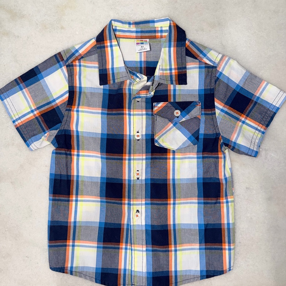 Healthtex Blue and Orange Plaid Button Down Shirt